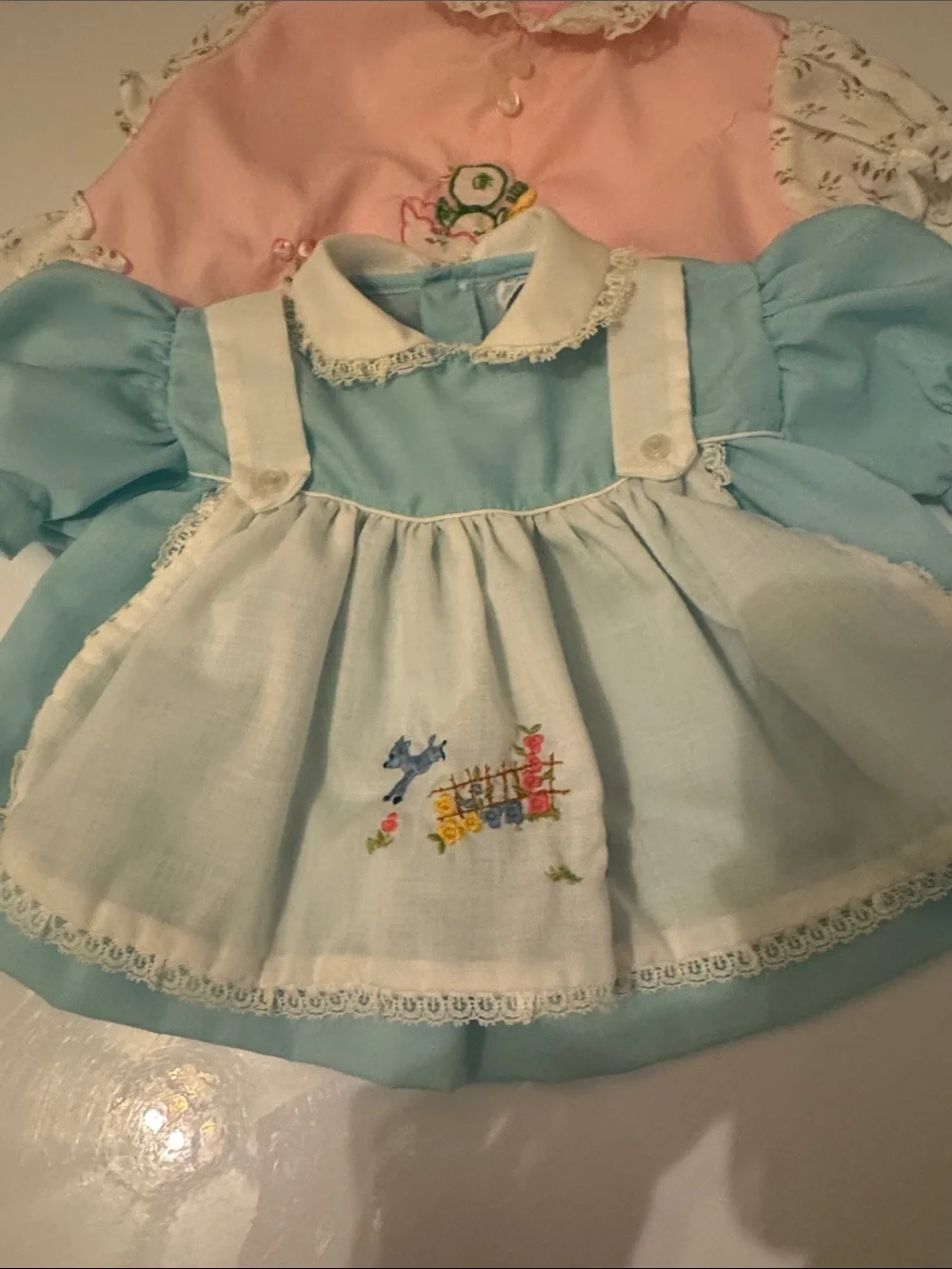 Vintage Blue and Pink Newborn Tops Embroidered Set